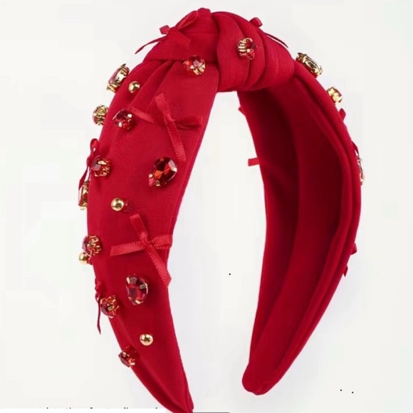 Red or Purple Headband with Rhinestones & Bows Hairstyle NWOT - Picture 1 of 6